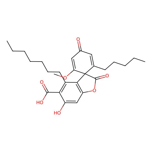 2D Structure of (3R)-4-heptyl-6-hydroxy-1'-methoxy-2,3'-dioxo-5'-pentylspiro[1-benzofuran-3,6'-cyclohexa-1,4-diene]-5-carboxylic acid