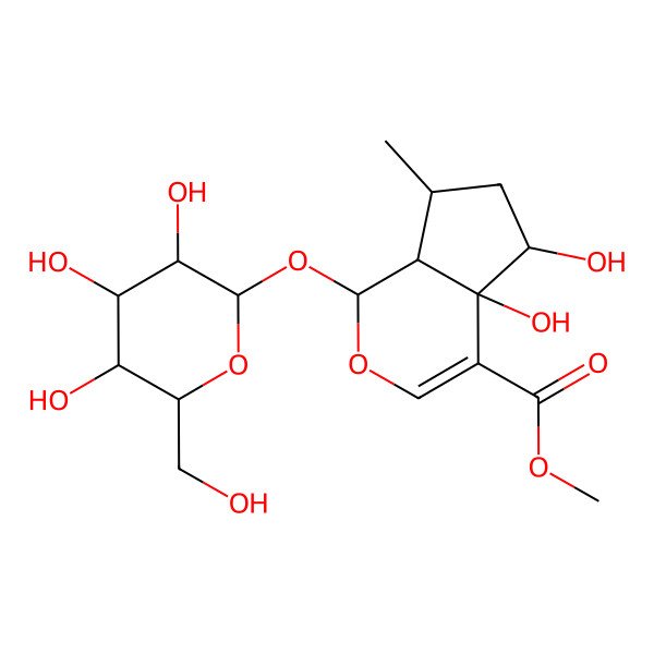 2D Structure of methyl (1S,4aR,5R,7S,7aR)-4a,5-dihydroxy-7-methyl-1-[(2S,3R,4S,5S,6R)-3,4,5-trihydroxy-6-(hydroxymethyl)oxan-2-yl]oxy-5,6,7,7a-tetrahydro-1H-cyclopenta[c]pyran-4-carboxylate