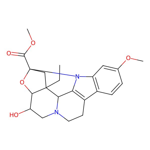 2D Structure of methyl (1S,15S,16S,18S,20S)-20-ethyl-15-hydroxy-6-methoxy-17-oxa-3,13-diazahexacyclo[11.7.0.02,10.03,18.04,9.016,20]icosa-2(10),4(9),5,7-tetraene-18-carboxylate