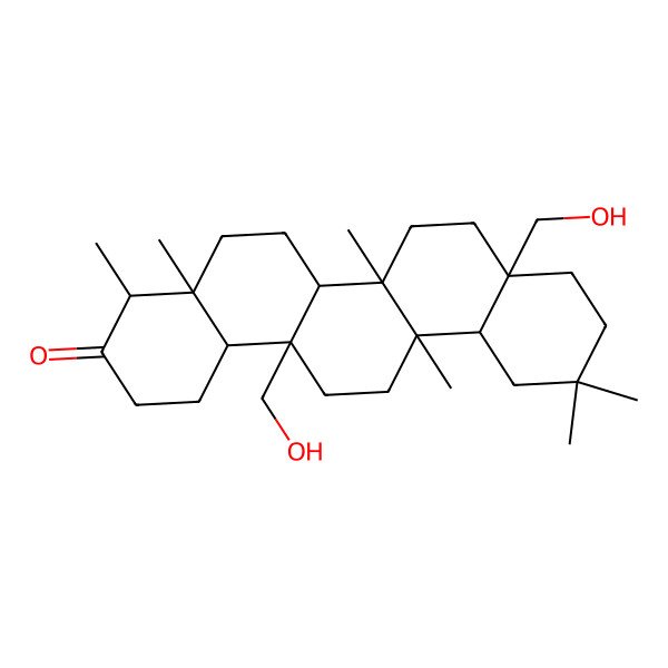 2D Structure of (4R,4aS,6aR,6aS,6bR,8aS,12aS,14aR,14bR)-8a,14a-bis(hydroxymethyl)-4,4a,6a,6b,11,11-hexamethyl-2,4,5,6,6a,7,8,9,10,12,12a,13,14,14b-tetradecahydro-1H-picen-3-one