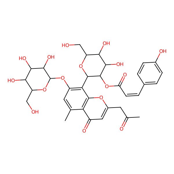 2D Structure of [(2R,3S,4R,5R,6S)-4,5-dihydroxy-6-(hydroxymethyl)-2-[5-methyl-4-oxo-2-(2-oxopropyl)-7-[(2R,3S,4R,5R,6S)-3,4,5-trihydroxy-6-(hydroxymethyl)oxan-2-yl]oxychromen-8-yl]oxan-3-yl] (E)-3-(4-hydroxyphenyl)prop-2-enoate