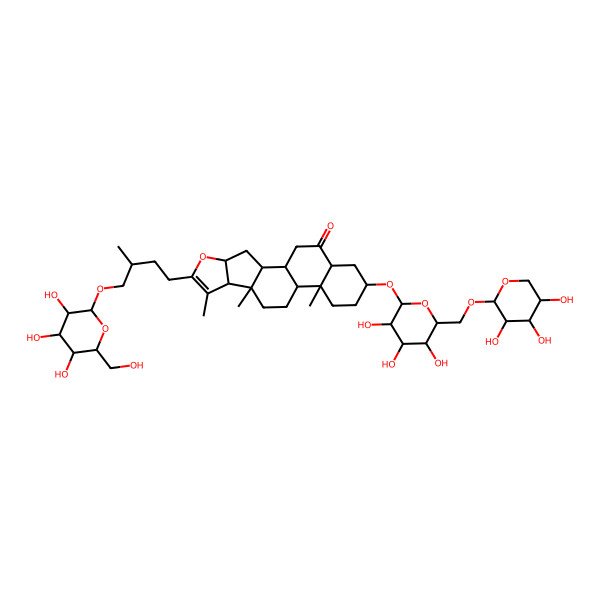 2D Structure of (1R,2S,4S,8S,9S,12S,13R,16S,18S)-7,9,13-trimethyl-6-[(3S)-3-methyl-4-[(2R,3R,4S,5S,6R)-3,4,5-trihydroxy-6-(hydroxymethyl)oxan-2-yl]oxybutyl]-16-[(2R,3R,4S,5S,6R)-3,4,5-trihydroxy-6-[[(2R,3S,4R,5R)-3,4,5-trihydroxyoxan-2-yl]oxymethyl]oxan-2-yl]oxy-5-oxapentacyclo[10.8.0.02,9.04,8.013,18]icos-6-en-19-one