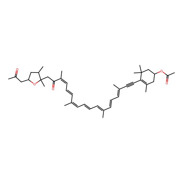 2D Structure of [4-[18-[2,3-Dimethyl-5-(2-oxopropyl)oxolan-2-yl]-3,7,12,16-tetramethyl-17-oxooctadeca-3,5,7,9,11,13,15-heptaen-1-ynyl]-3,5,5-trimethylcyclohex-3-en-1-yl] acetate