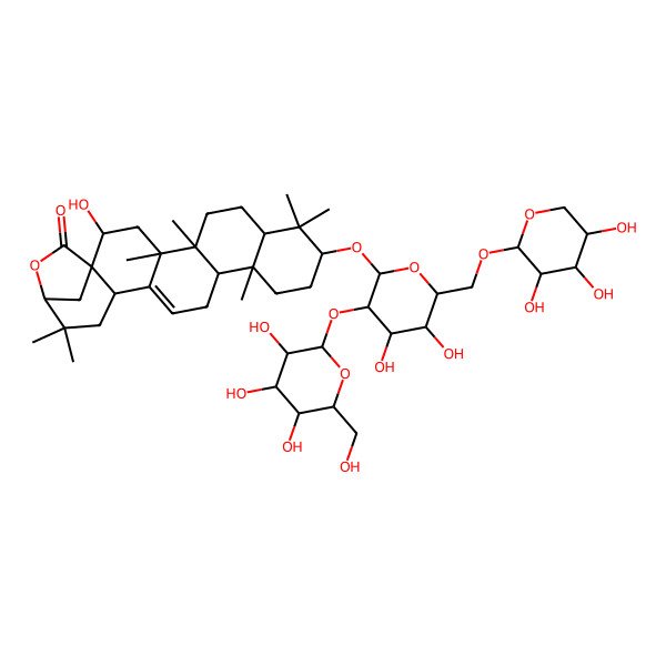 2D Structure of (1R,2R,4R,5R,8R,10R,13S,14S,18R,21S)-10-[(2S,3S,4R,5R,6S)-4,5-dihydroxy-3-[(2S,3R,4S,5S,6S)-3,4,5-trihydroxy-6-(hydroxymethyl)oxan-2-yl]oxy-6-[[(2S,3R,4S,5R)-3,4,5-trihydroxyoxan-2-yl]oxymethyl]oxan-2-yl]oxy-2-hydroxy-4,5,9,9,13,20,20-heptamethyl-22-oxahexacyclo[19.2.1.01,18.04,17.05,14.08,13]tetracos-16-en-23-one