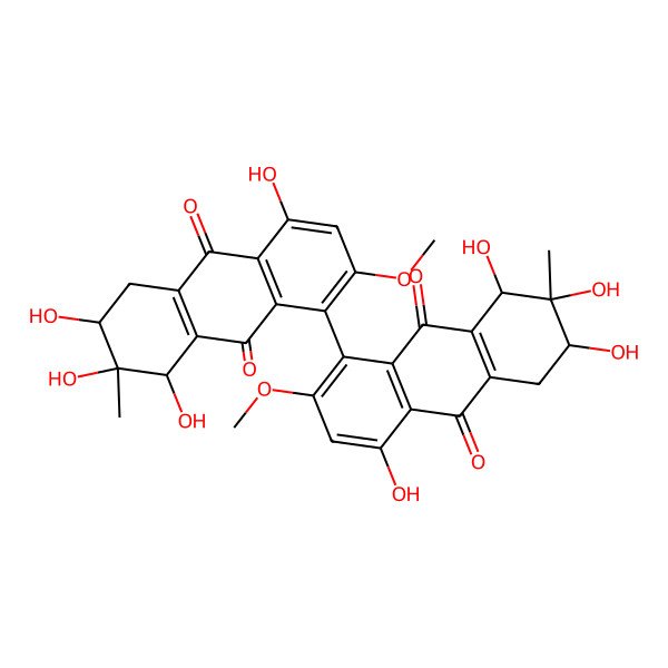 2D Structure of 2,3,4,8-tetrahydroxy-6-methoxy-3-methyl-5-(4,6,7,8-tetrahydroxy-2-methoxy-7-methyl-9,10-dioxo-6,8-dihydro-5H-anthracen-1-yl)-2,4-dihydro-1H-anthracene-9,10-dione