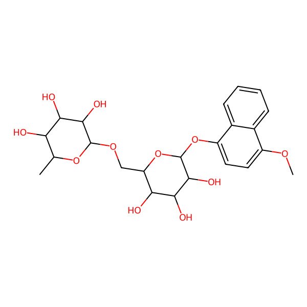 2D Structure of (2S,3R,4R,5R,6R)-2-methyl-6-[[(2R,3S,4S,5R,6S)-3,4,5-trihydroxy-6-(4-methoxynaphthalen-1-yl)oxyoxan-2-yl]methoxy]oxane-3,4,5-triol