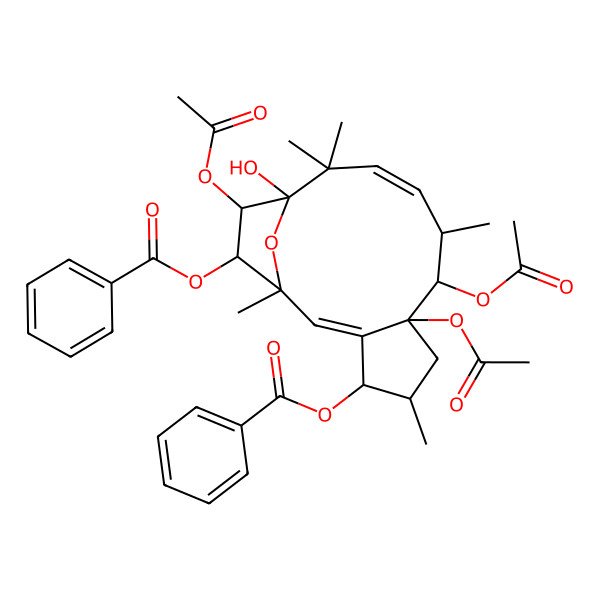 2D Structure of [(1S,2E,4S,5R,7R,8S,9R,10E,13R,14S,15R)-7,8,14-triacetyloxy-15-benzoyloxy-13-hydroxy-1,5,9,12,12-pentamethyl-16-oxatricyclo[11.2.1.03,7]hexadeca-2,10-dien-4-yl] benzoate