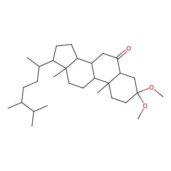 2D Structure of (5S,8S,9S,10R,13R,14S,17R)-17-[(2R,5R)-5,6-dimethylheptan-2-yl]-3,3-dimethoxy-10,13-dimethyl-2,4,5,7,8,9,11,12,14,15,16,17-dodecahydro-1H-cyclopenta[a]phenanthren-6-one