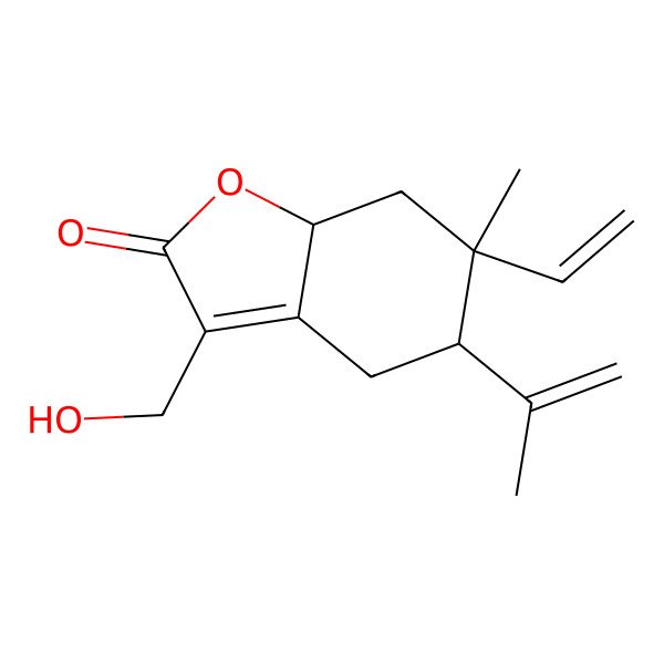 2D Structure of (5R,6S,7aS)-6-ethenyl-3-(hydroxymethyl)-6-methyl-5-prop-1-en-2-yl-4,5,7,7a-tetrahydro-1-benzofuran-2-one