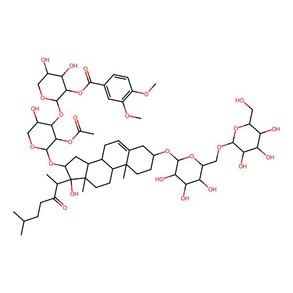 2D Structure of [2-[3-Acetyloxy-5-hydroxy-2-[[17-hydroxy-10,13-dimethyl-17-(6-methyl-3-oxoheptan-2-yl)-3-[3,4,5-trihydroxy-6-[[3,4,5-trihydroxy-6-(hydroxymethyl)oxan-2-yl]oxymethyl]oxan-2-yl]oxy-1,2,3,4,7,8,9,11,12,14,15,16-dodecahydrocyclopenta[a]phenanthren-16-yl]oxy]oxan-4-yl]oxy-4,5-dihydroxyoxan-3-yl] 3,4-dimethoxybenzoate