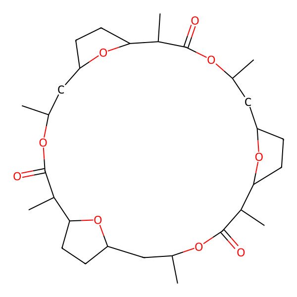 2D Structure of 2,5,11,14,20,23-Hexamethyl-4,13,22,28,29,30-hexaoxatetracyclo[23.2.1.17,10.116,19]triacontane-3,12,21-trione