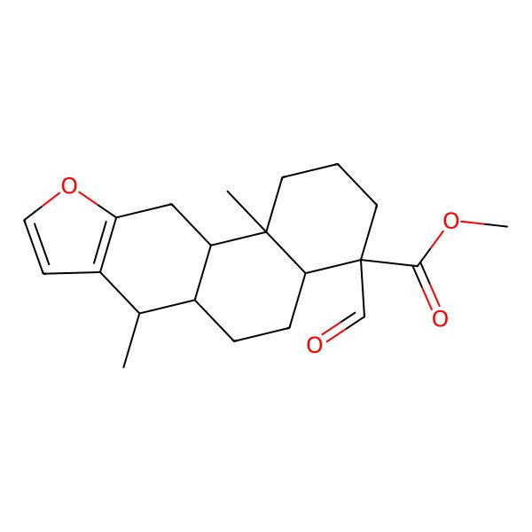 2D Structure of methyl (4R,4aR,6aS,7R,11aS,11bR)-4-formyl-7,11b-dimethyl-1,2,3,4a,5,6,6a,7,11,11a-decahydronaphtho[2,1-f][1]benzofuran-4-carboxylate