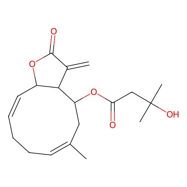 2D Structure of [(3aR,4R,6E,10E,11aR)-6-methyl-3-methylidene-2-oxo-3a,4,5,8,9,11a-hexahydrocyclodeca[b]furan-4-yl] 3-hydroxy-3-methylbutanoate