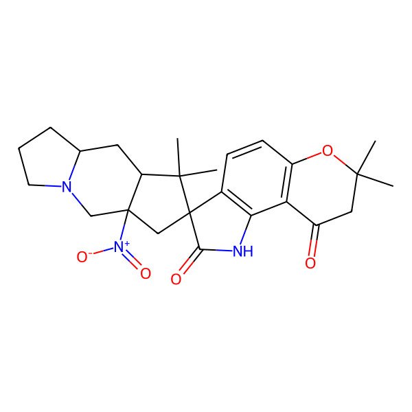 2D Structure of 7',7',8,8-Tetramethyl-5a-nitrospiro[1,2,3,5,6,8a,9,9a-octahydrocyclopenta[f]indolizine-7,3'-1,8-dihydropyrano[2,3-g]indole]-2',9'-dione