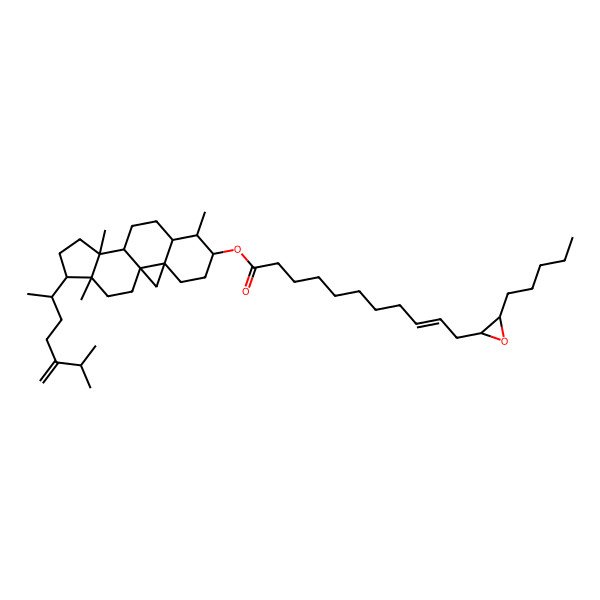 2D Structure of [7,12,16-Trimethyl-15-(6-methyl-5-methylideneheptan-2-yl)-6-pentacyclo[9.7.0.01,3.03,8.012,16]octadecanyl] 11-(3-pentyloxiran-2-yl)undec-9-enoate