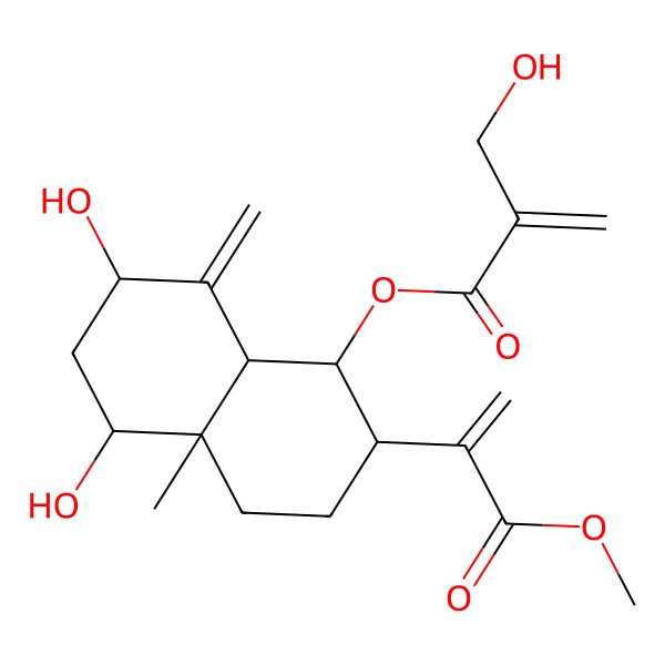 2D Structure of [(1S,2S,4aR,5R,7S,8aS)-5,7-dihydroxy-2-(3-methoxy-3-oxoprop-1-en-2-yl)-4a-methyl-8-methylidene-1,2,3,4,5,6,7,8a-octahydronaphthalen-1-yl] 2-(hydroxymethyl)prop-2-enoate