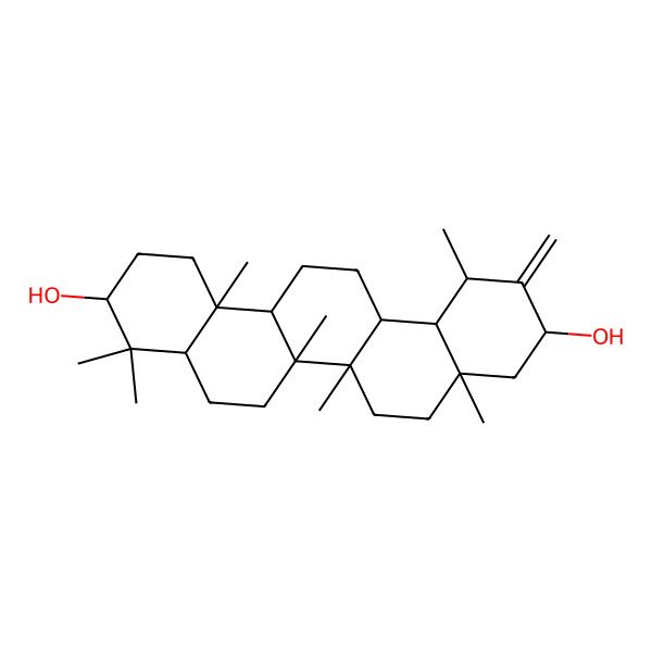 2D Structure of (3S,4aR,6aR,6aR,6bR,8aS,10R,12S,12aS,14aR,14bR)-4,4,6a,6b,8a,12,14b-heptamethyl-11-methylidene-1,2,3,4a,5,6,6a,7,8,9,10,12,12a,13,14,14a-hexadecahydropicene-3,10-diol