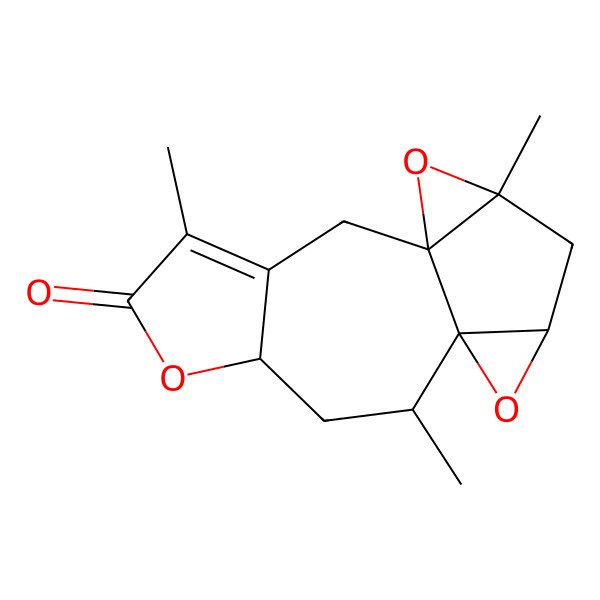 2D Structure of (1aR,2aS,3aS,4R,5aR,9aR)-1a,4,8-trimethyl-2,2a,5,5a-tetrahydro-1aH,4H-bisoxireno[1,8a:3,3a]azuleno[6,5-b]furan-7(9H)-one