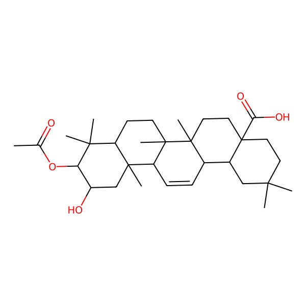 2D Structure of (4aS,6aR,6aR,6bR,8aS,10R,11R,12aS,14aR,14bS)-10-acetyloxy-11-hydroxy-2,2,6a,6b,9,9,12a-heptamethyl-1,3,4,5,6,6a,7,8,8a,10,11,12,14a,14b-tetradecahydropicene-4a-carboxylic acid