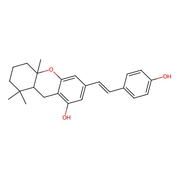 2D Structure of (8aR,10aS)-3-[(E)-2-(4-hydroxyphenyl)ethenyl]-8,8,10a-trimethyl-6,7,8a,9-tetrahydro-5H-xanthen-1-ol