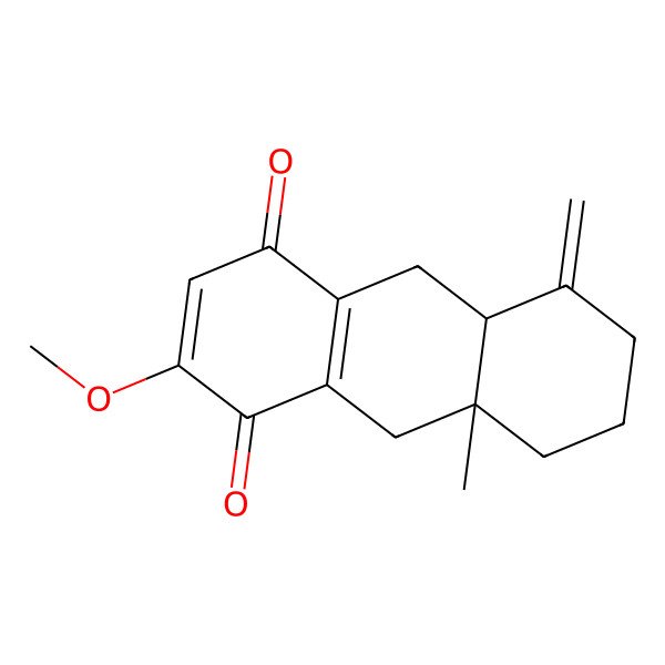 2D Structure of (8aS,10aS)-3-methoxy-10a-methyl-8-methylidene-5,6,7,8a,9,10-hexahydroanthracene-1,4-dione