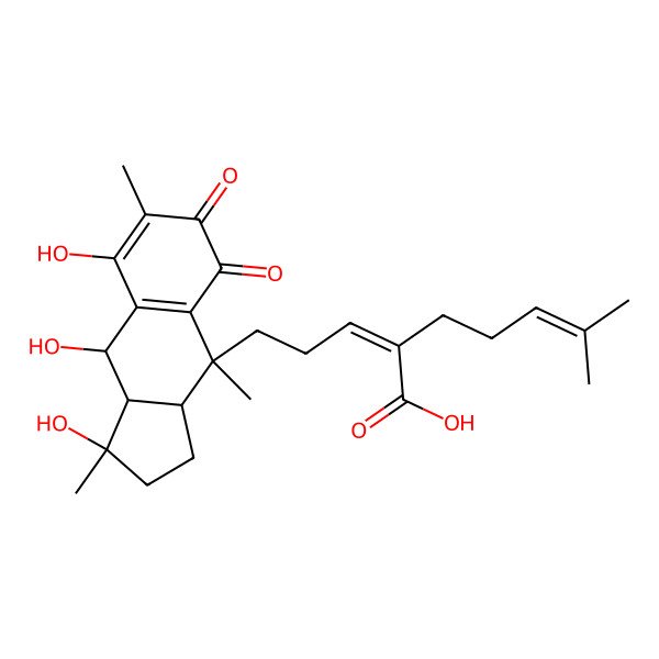 2D Structure of (2Z)-2-[3-[(3aR,4S,9S,9aR)-1,8,9-trihydroxy-1,4,7-trimethyl-5,6-dioxo-3,3a,9,9a-tetrahydro-2H-cyclopenta[b]naphthalen-4-yl]propylidene]-6-methylhept-5-enoic acid