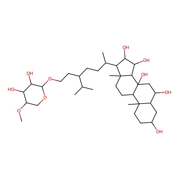 2D Structure of 17-[5-[2-(3,4-Dihydroxy-5-methoxyoxan-2-yl)oxyethyl]-6-methylheptan-2-yl]-10,13-dimethyl-1,2,3,4,5,6,7,9,11,12,14,15,16,17-tetradecahydrocyclopenta[a]phenanthrene-3,6,8,15,16-pentol