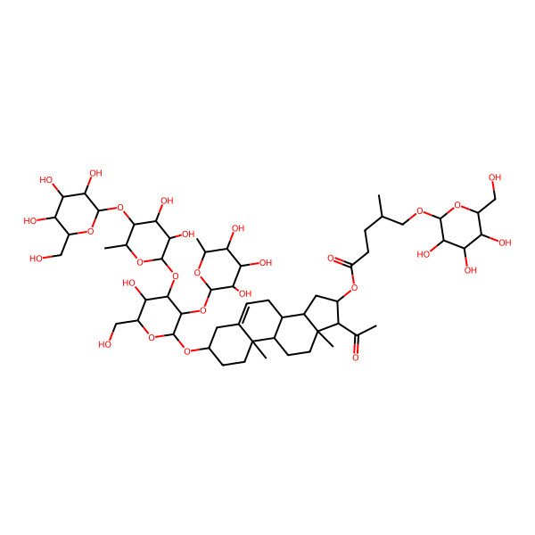 2D Structure of [17-acetyl-3-[4-[3,4-dihydroxy-6-methyl-5-[3,4,5-trihydroxy-6-(hydroxymethyl)oxan-2-yl]oxyoxan-2-yl]oxy-5-hydroxy-6-(hydroxymethyl)-3-(3,4,5-trihydroxy-6-methyloxan-2-yl)oxyoxan-2-yl]oxy-10,13-dimethyl-2,3,4,7,8,9,11,12,14,15,16,17-dodecahydro-1H-cyclopenta[a]phenanthren-16-yl] 4-methyl-5-[3,4,5-trihydroxy-6-(hydroxymethyl)oxan-2-yl]oxypentanoate