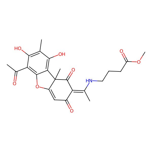 2D Structure of Methyl 4-[1-(6-acetyl-7,9-dihydroxy-8,9b-dimethyl-1,3-dioxodibenzofuran-2-ylidene)ethylamino]butanoate