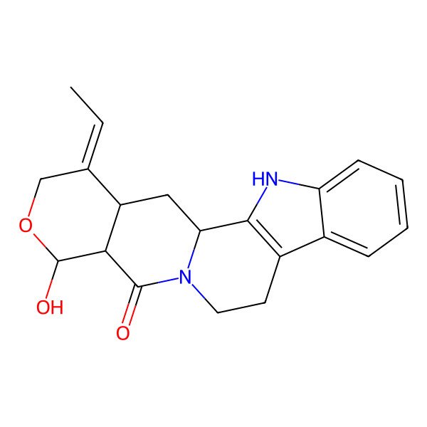 2D Structure of 19-Ethylidene-16-hydroxy-17-oxa-3,13-diazapentacyclo[11.8.0.02,10.04,9.015,20]henicosa-2(10),4,6,8-tetraen-14-one