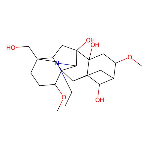 2D Structure of 11-Ethyl-13-(hydroxymethyl)-6,16-dimethoxy-11-azahexacyclo[7.7.2.12,5.01,10.03,8.013,17]nonadecane-4,8,9-triol