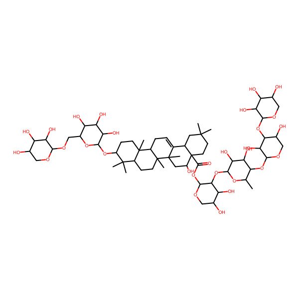 2D Structure of [3-[5-[3,5-Dihydroxy-4-(3,4,5-trihydroxyoxan-2-yl)oxyoxan-2-yl]oxy-3,4-dihydroxy-6-methyloxan-2-yl]oxy-4,5-dihydroxyoxan-2-yl] 5-hydroxy-2,2,6a,6b,9,9,12a-heptamethyl-10-[3,4,5-trihydroxy-6-[(3,4,5-trihydroxyoxan-2-yl)oxymethyl]oxan-2-yl]oxy-1,3,4,5,6,6a,7,8,8a,10,11,12,13,14b-tetradecahydropicene-4a-carboxylate