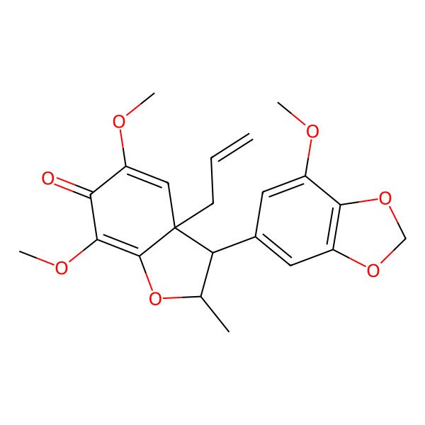 2D Structure of (2R,3S,3aR)-5,7-dimethoxy-3-(7-methoxy-1,3-benzodioxol-5-yl)-2-methyl-3a-prop-2-enyl-2,3-dihydro-1-benzofuran-6-one