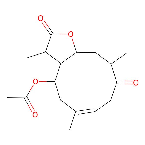 2D Structure of [(3R,3aS,4S,6E,10S,11aR)-3,6,10-trimethyl-2,9-dioxo-3,3a,4,5,8,10,11,11a-octahydrocyclodeca[b]furan-4-yl] acetate