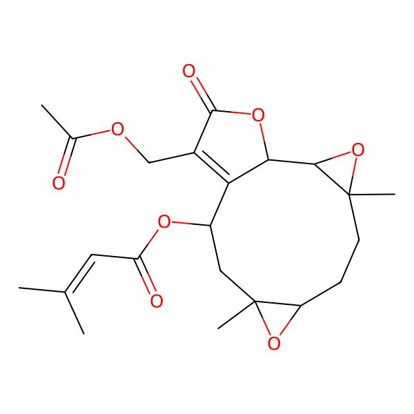 2D Structure of [(1R,2R,4S,7S,9R,11R)-13-(acetyloxymethyl)-4,9-dimethyl-14-oxo-3,8,15-trioxatetracyclo[10.3.0.02,4.07,9]pentadec-12-en-11-yl] 3-methylbut-2-enoate