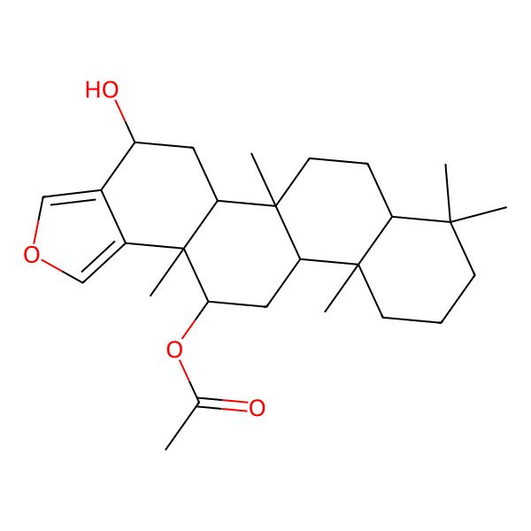 2D Structure of [(4S,5aS,5bR,7aS,11aS,11bR,13S,13aS)-4-hydroxy-5b,8,8,11a,13a-pentamethyl-4,5,5a,6,7,7a,9,10,11,11b,12,13-dodecahydrophenanthro[2,1-e][2]benzofuran-13-yl] acetate
