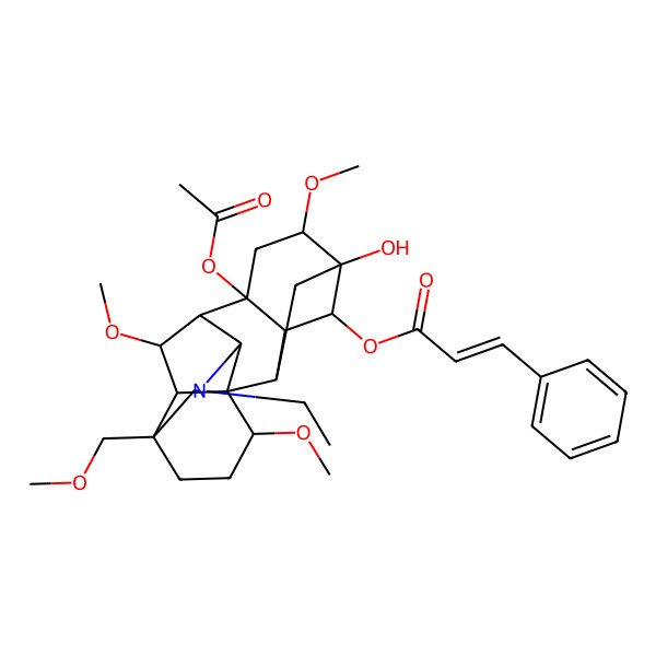 2D Structure of [(1S,2R,3R,4R,5S,6S,8R,9R,10R,13S,16S,17R,18R)-8-acetyloxy-11-ethyl-5-hydroxy-6,16,18-trimethoxy-13-(methoxymethyl)-11-azahexacyclo[7.7.2.12,5.01,10.03,8.013,17]nonadecan-4-yl] (E)-3-phenylprop-2-enoate