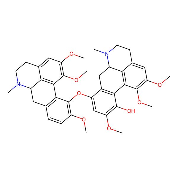 2D Structure of 1,2,10-trimethoxy-6-methyl-8-[(1,2,10-trimethoxy-6-methyl-5,6,6a,7-tetrahydro-4H-dibenzo[de,g]quinolin-11-yl)oxy]-5,6,6a,7-tetrahydro-4H-dibenzo[de,g]quinolin-11-ol