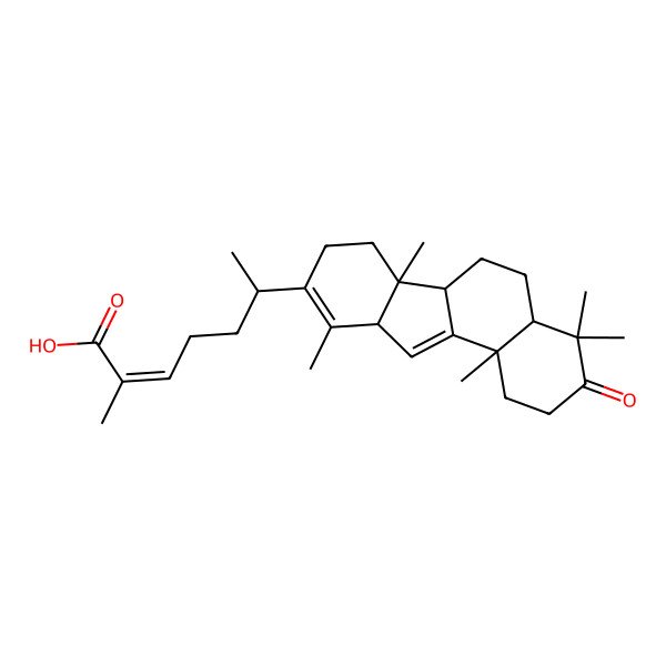 2D Structure of (6R)-6-[(4aR,6aS,6bS,10aR,11bS)-4,4,6b,10,11b-pentamethyl-3-oxo-2,4a,5,6,6a,7,8,10a-octahydro-1H-benzo[a]fluoren-9-yl]-2-methylhept-2-enoic acid