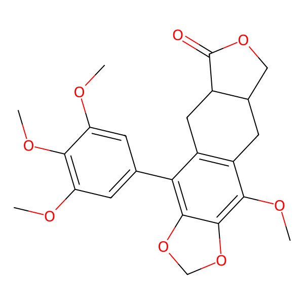 2D Structure of (5aS,8aR)-4-methoxy-10-(3,4,5-trimethoxyphenyl)-5a,6,8a,9-tetrahydro-5H-[2]benzofuro[5,6-f][1,3]benzodioxol-8-one