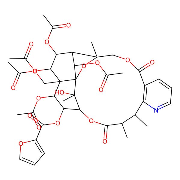 2D Structure of [19,21,22,24-Tetraacetyloxy-20-(acetyloxymethyl)-25-hydroxy-3,13,14,25-tetramethyl-6,15-dioxo-2,5,16-trioxa-11-azapentacyclo[15.7.1.01,20.03,23.07,12]pentacosa-7(12),8,10-trien-18-yl] furan-2-carboxylate