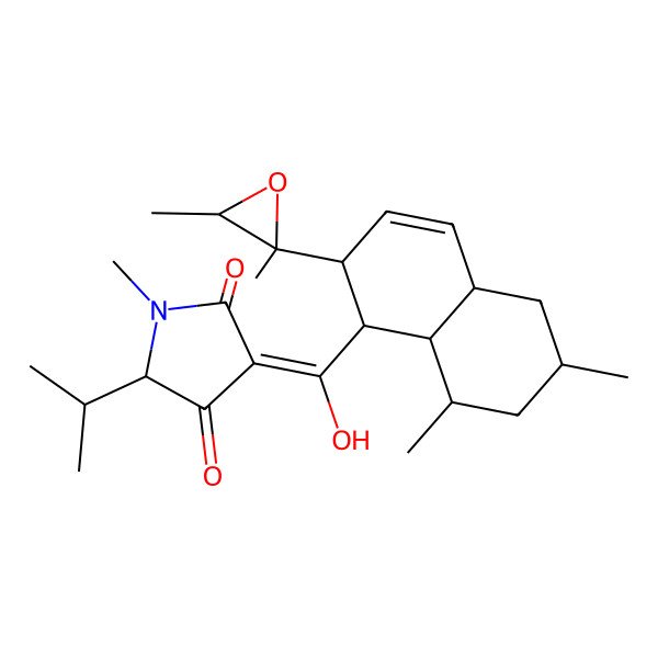 2D Structure of (3Z,5R)-3-[[(1S,4aR,6S,8R,8aR)-2-[(2S,3S)-2,3-dimethyloxiran-2-yl]-6,8-dimethyl-1,2,4a,5,6,7,8,8a-octahydronaphthalen-1-yl]-hydroxymethylidene]-1-methyl-5-propan-2-ylpyrrolidine-2,4-dione