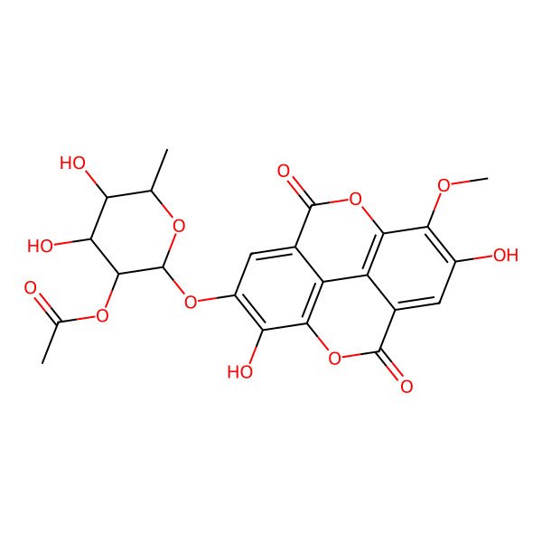 2D Structure of [2-[(7,13-Dihydroxy-14-methoxy-3,10-dioxo-2,9-dioxatetracyclo[6.6.2.04,16.011,15]hexadeca-1(15),4,6,8(16),11,13-hexaen-6-yl)oxy]-4,5-dihydroxy-6-methyloxan-3-yl] acetate