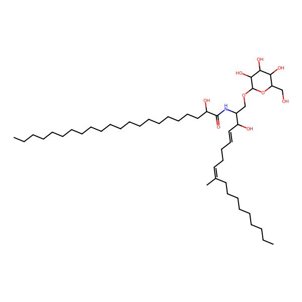 2D Structure of (2R)-2-hydroxy-N-[(2S,3R,4E,8E)-3-hydroxy-9-methyl-1-[(2R,3R,4S,5S,6R)-3,4,5-trihydroxy-6-(hydroxymethyl)oxan-2-yl]oxyoctadeca-4,8-dien-2-yl]docosanamide
