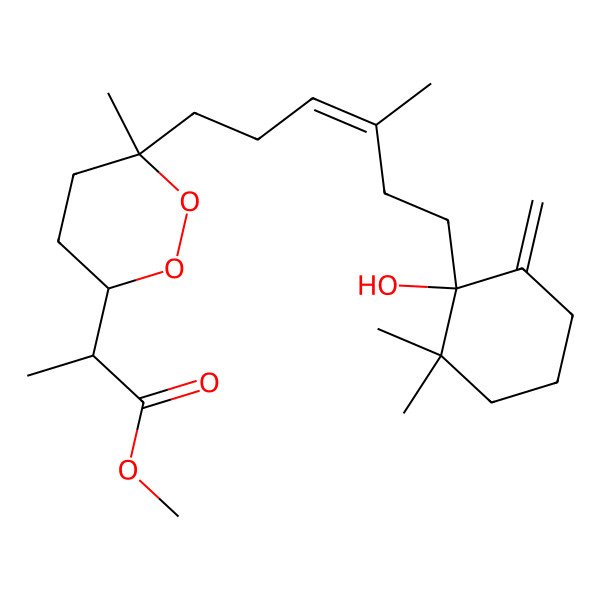 2D Structure of Methyl 2-[6-[6-(1-hydroxy-2,2-dimethyl-6-methylidenecyclohexyl)-4-methylhex-3-enyl]-6-methyldioxan-3-yl]propanoate