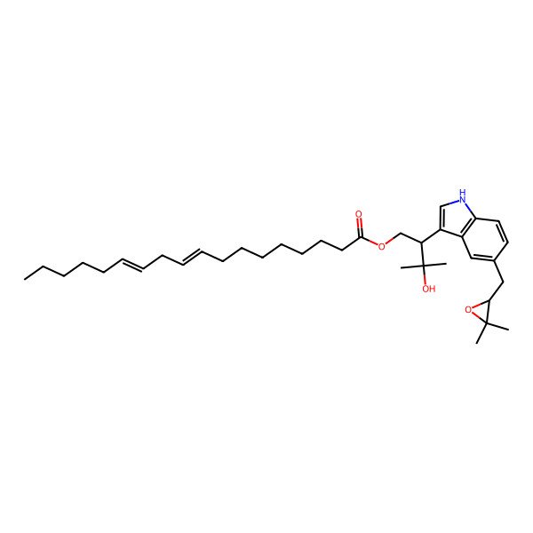 2D Structure of [(2S)-2-[5-[[(2S)-3,3-dimethyloxiran-2-yl]methyl]-1H-indol-3-yl]-3-hydroxy-3-methylbutyl] (9Z,12Z)-octadeca-9,12-dienoate