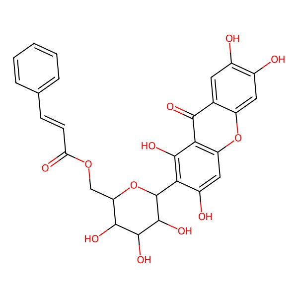 2D Structure of [(2R,3S,4R,5R,6S)-3,4,5-trihydroxy-6-(1,3,6,7-tetrahydroxy-9-oxoxanthen-2-yl)oxan-2-yl]methyl (E)-3-phenylprop-2-enoate
