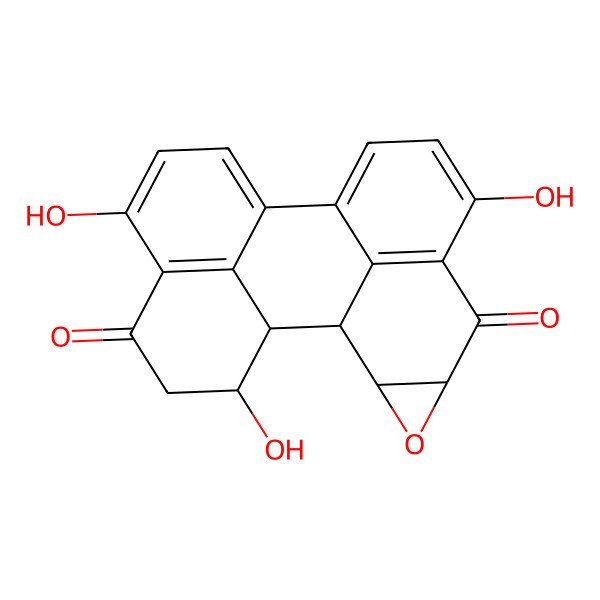 2D Structure of 5,9,17-Trihydroxy-13-oxahexacyclo[9.8.1.12,6.012,14.016,20.010,21]henicosa-1(20),2(21),3,5,16,18-hexaene-7,15-dione