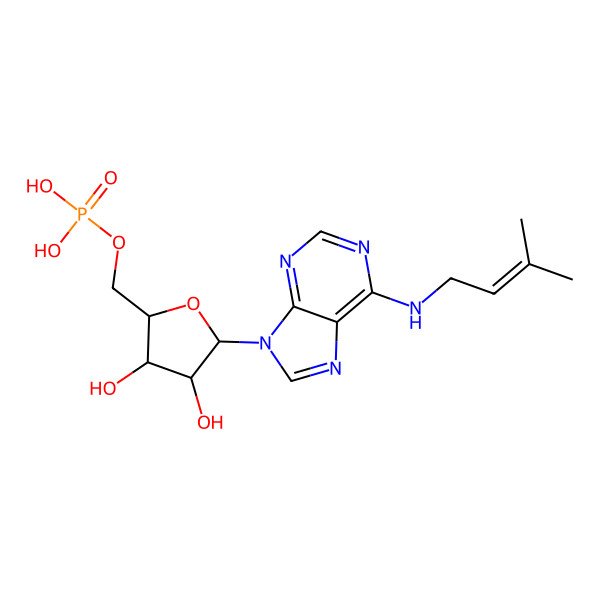 2D Structure of [(2S,3R,4S,5S)-3,4-dihydroxy-5-[6-(3-methylbut-2-enylamino)purin-9-yl]oxolan-2-yl]methyl dihydrogen phosphate