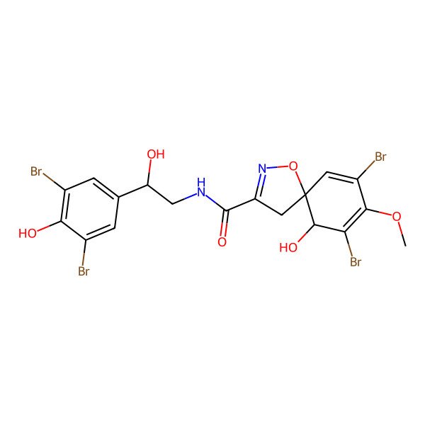 2D Structure of (5S,6R)-7,9-dibromo-N-[2-(3,5-dibromo-4-hydroxyphenyl)-2-hydroxyethyl]-6-hydroxy-8-methoxy-1-oxa-2-azaspiro[4.5]deca-2,7,9-triene-3-carboxamide